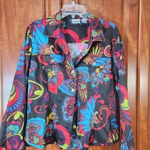 Chico's Colorful Print Shirt Jacket   - Size 1